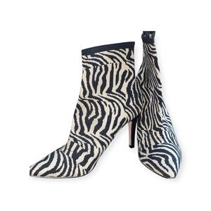 MIA McKinley Zebra Ankle Print Fabric Boots  Mob Wife Y2K Statement Heels Sz11